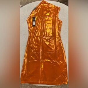 Fashion Nova Short Temper Metallic Mini Dress - Orange - Size M